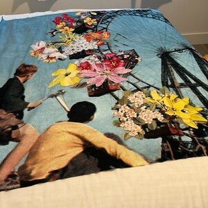 Cheerful and Surreal Society6 Tapestry Ferris Wheel 70s Children Flowers Blue